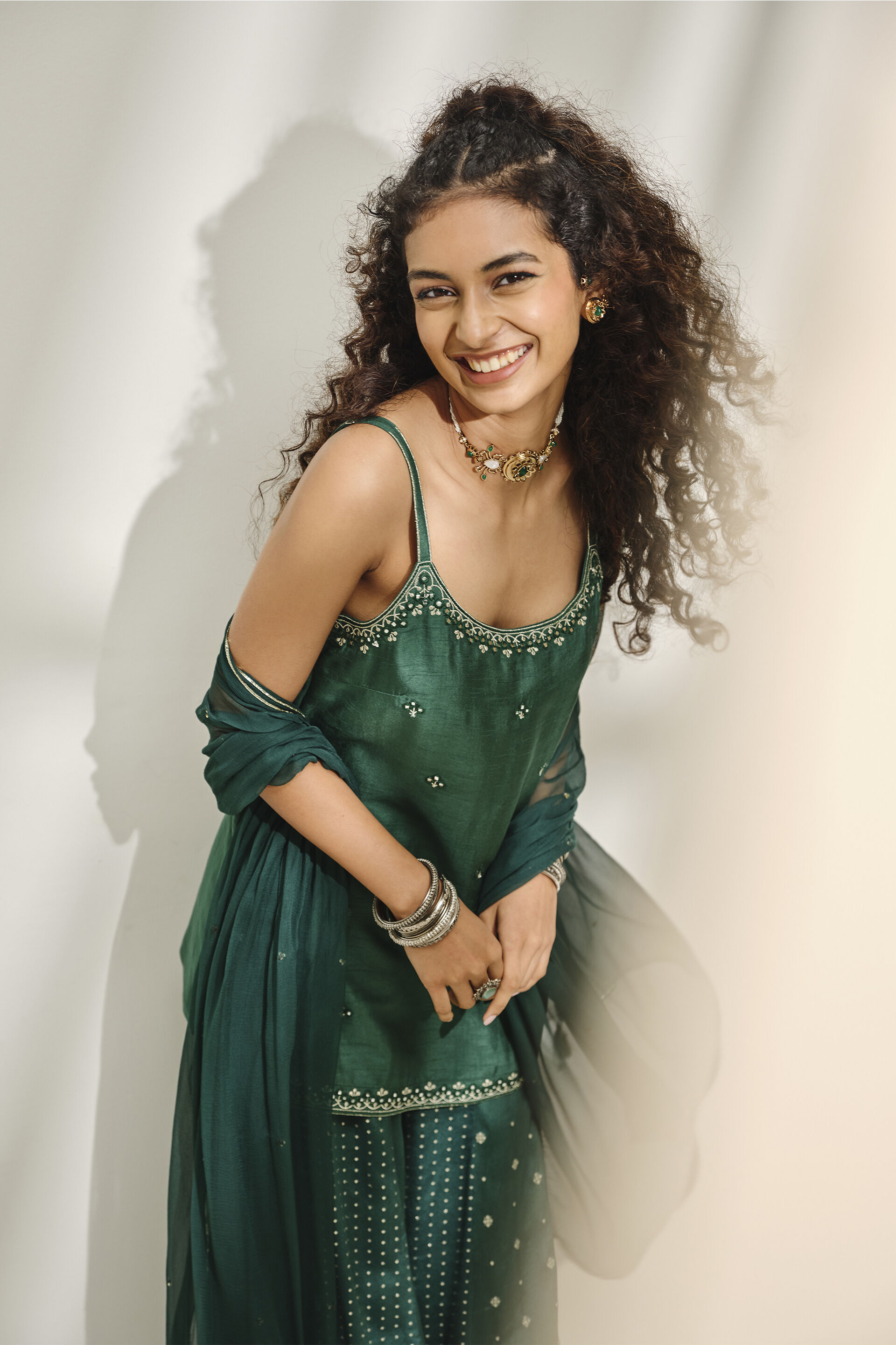 Jheel Green Kurta Set, Green, image 2